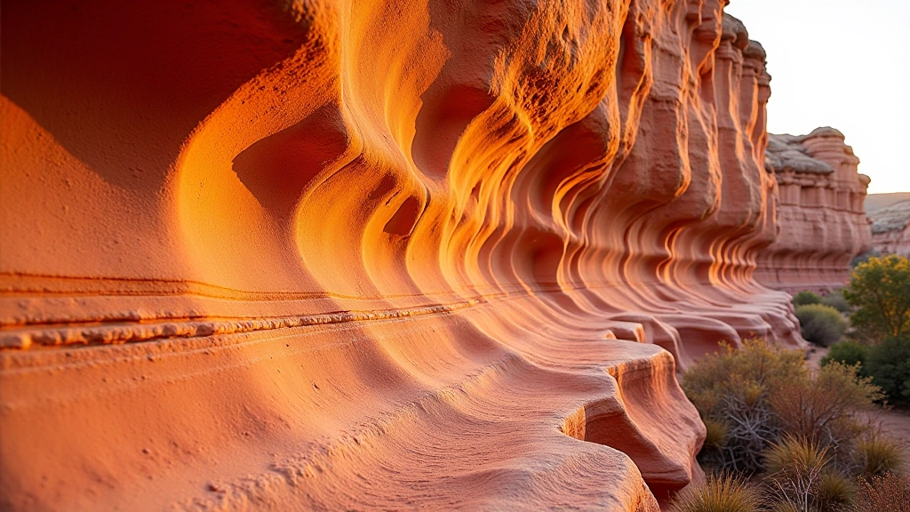 Colorful sandstone rock layers showing red, orange, and yellow striations in natural cliff formation