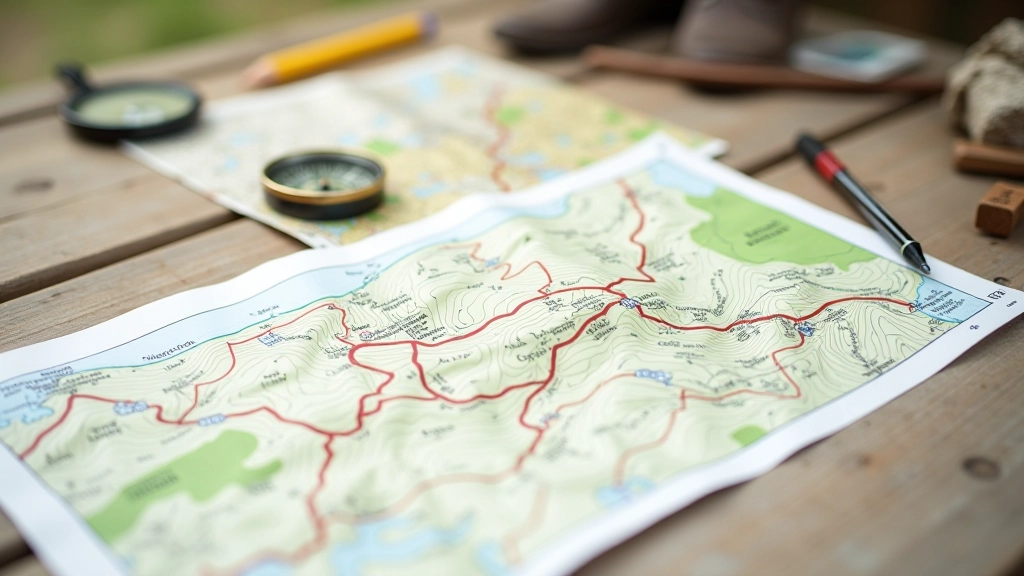 Detailed hiking map showing trail routes with elevation markers and scenic viewpoints